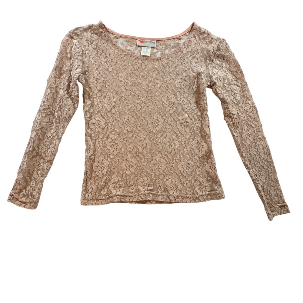 Cristina Floral Lace Top Women Small Blush Sheer Long Sleeve Y2K Layering Blouse